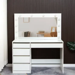 Sminkbord Vit 120 x 55 cm med LED-belysning - Facada + Möbeltassar