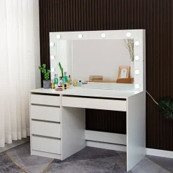 Sminkbord Vit 120 x 55 cm med LED-belysning - Facada + Möbeltassar