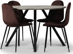 Smokey matgrupp, runt matbord med 4 st Carisma sammetsstolar - Bordeaux + 3.00 x Möbeltassar