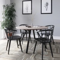 Smokey matgrupp, runt matbord med 4 st Dalsland karmstol - Gråbetsad ek/svart + 4.00 x Stolsdyna