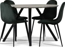 Smokey matgrupp, runt matbord med 4 st Carisma sammetsstolar - Mörkgrön