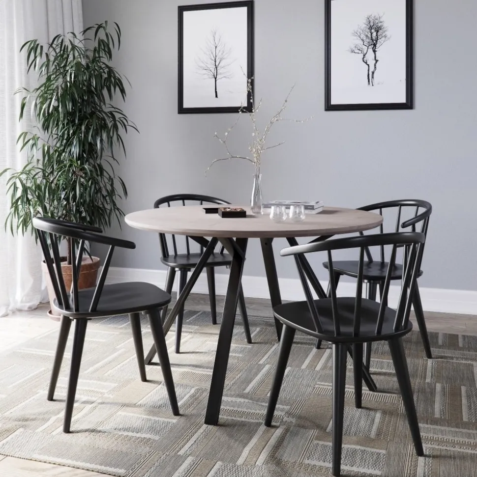 Smokey matgrupp, runt matbord med 4 st Dalsland karmstol - Gråbetsad ek/svart