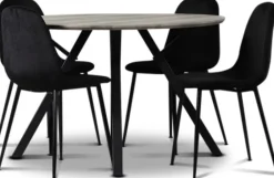 Smokey matgrupp, runt matbord med 4 st Carisma sammetsstolar - Svart