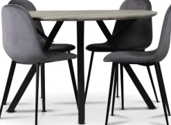 Smokey matgrupp, runt matbord med 4 st Carisma sammetsstolar - Grå