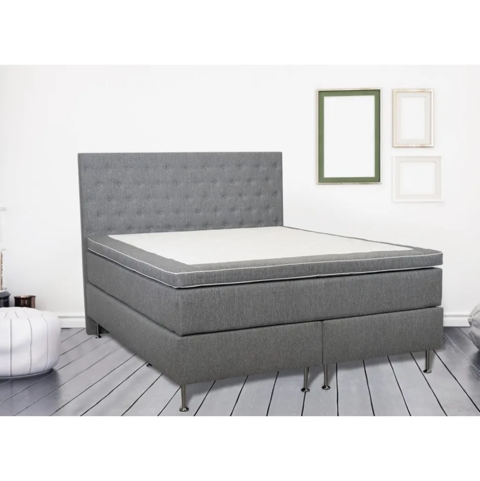 Säng 160x200 cm grå pocket 5 zoner