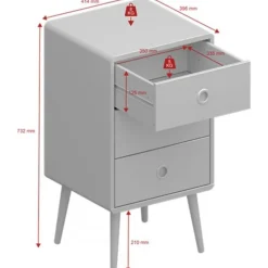 Sängbord grå med 3 lådor