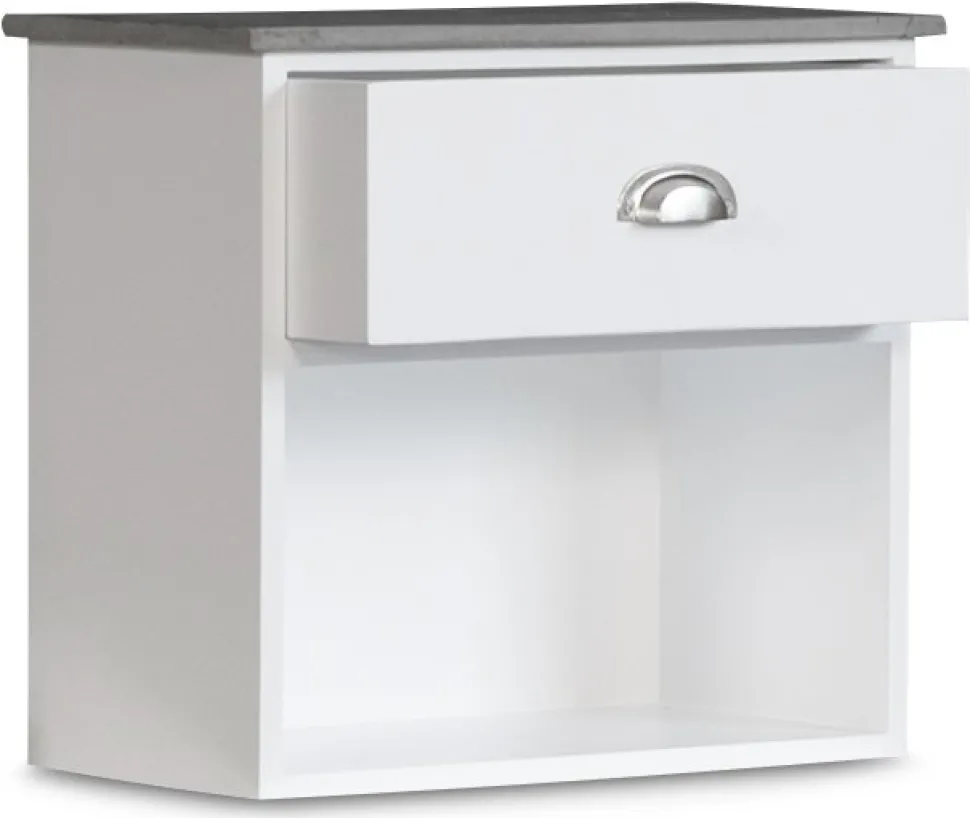 Sängbord Hugo vägghängt med 1 låda - Vit/Cement