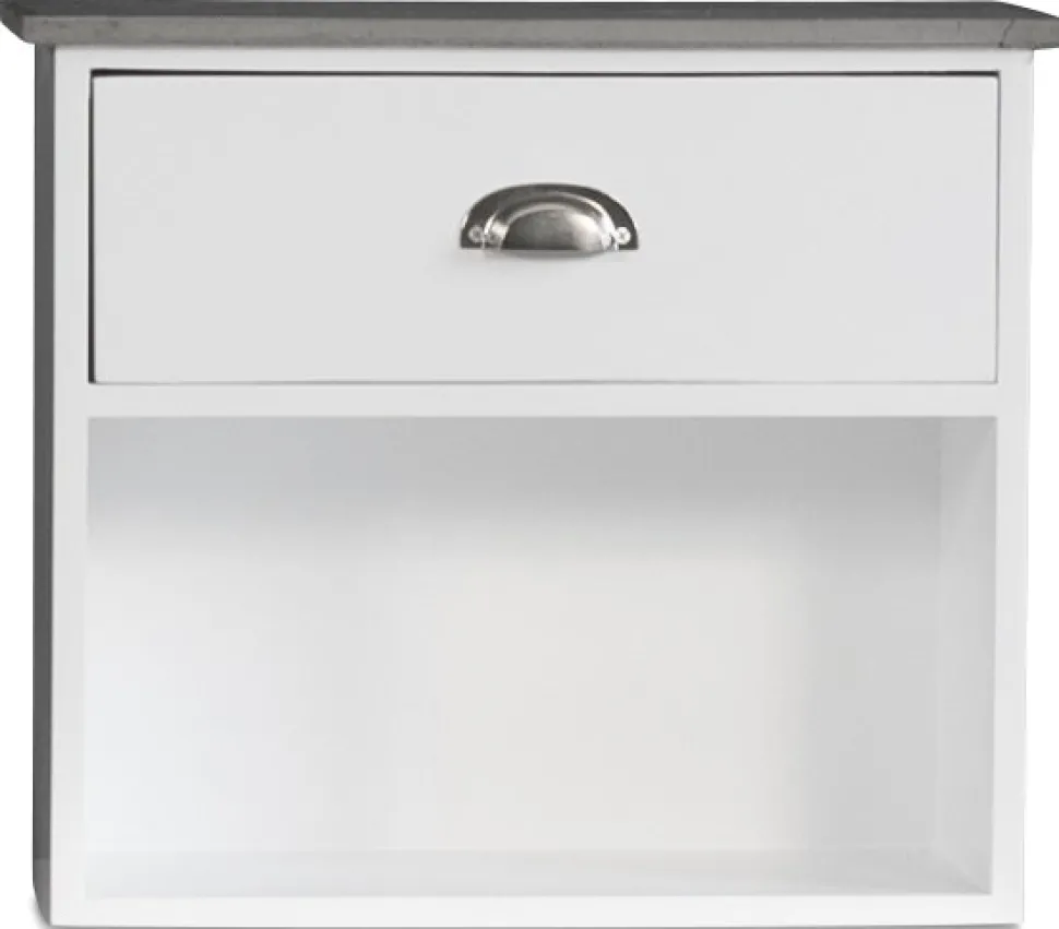 Sängbord Hugo vägghängt med 1 låda - Vit/Cement