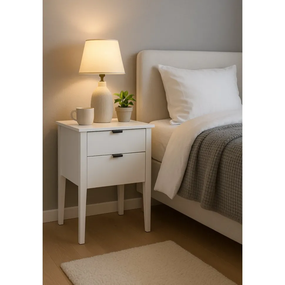 Sängbord med två lådor vit - Sunderland