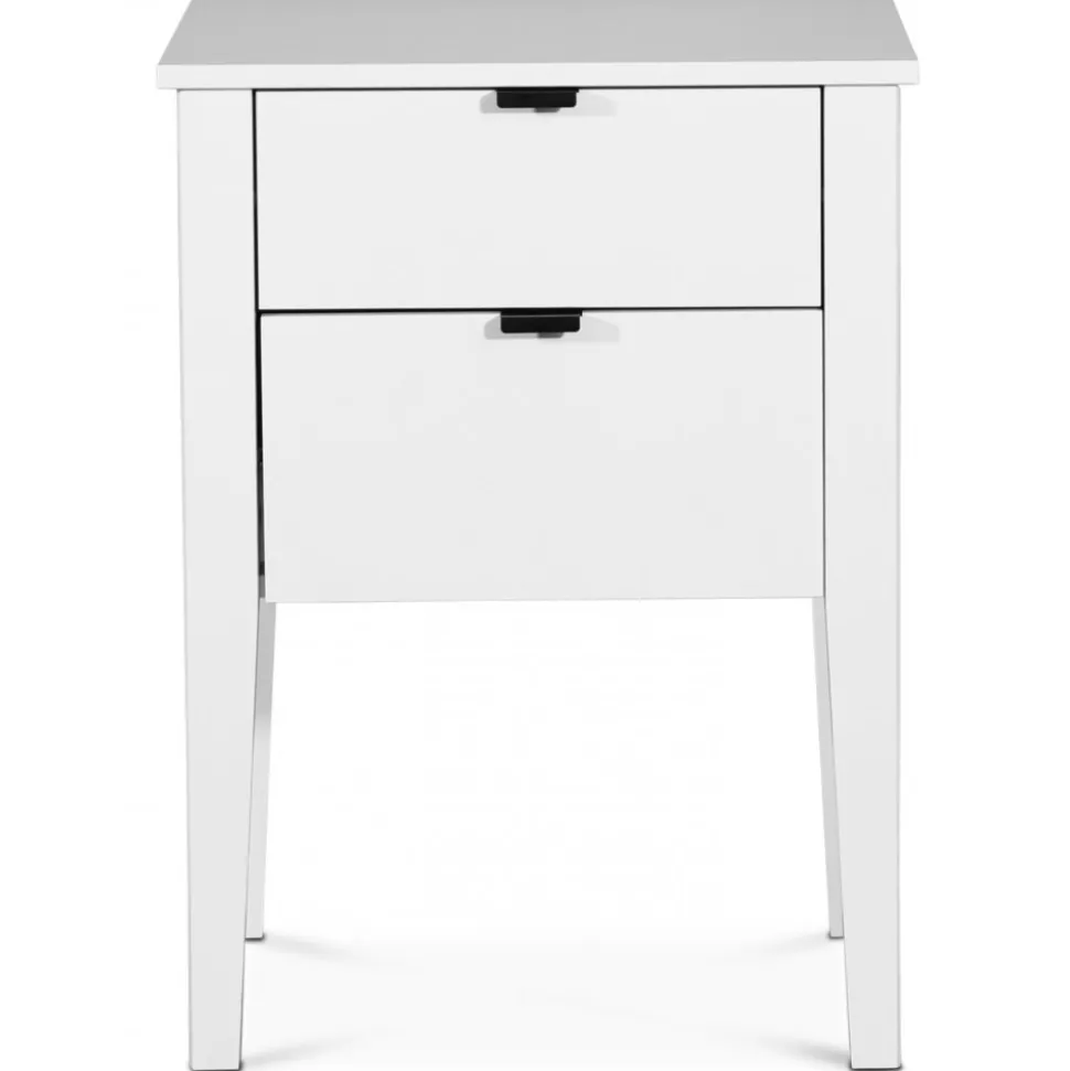 Sängbord med två lådor vit - Sunderland + Möbeltassar