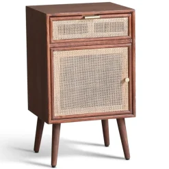 Sängbord valnöt/rotting 71 cm högt + Möbeltassar