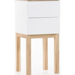 Sängbord vit med ek 75 cm + Möbeltassar