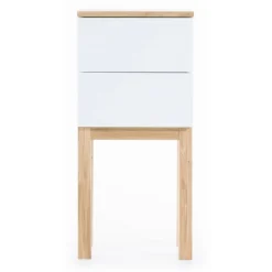 Sängbord vit med ek 75 cm + Möbeltassar