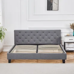 Sängram inklusive sänggavel 160 x 200 cm - Grå + Textilrengöring för möbler