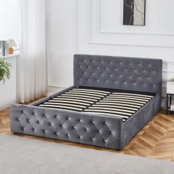 Sängram med förvaring 160 x 200 cm - Grå sammet - Dubai