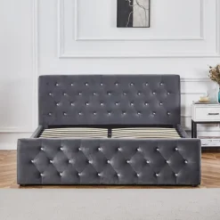 Sängram med förvaring 160 x 200 cm - Grå sammet - Dubai