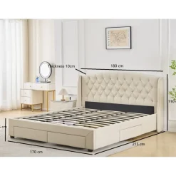 Sängram med förvaring inklusive sänggavel 160 x 200 cm - Beige