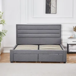 Sängram med förvaring inklusive sänggavel 180 x 200 cm - Grå + Möbeltassar