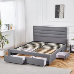 Sängram med förvaring inklusive sänggavel 180 x 200 cm - Grå + Textilrengöring för möbler
