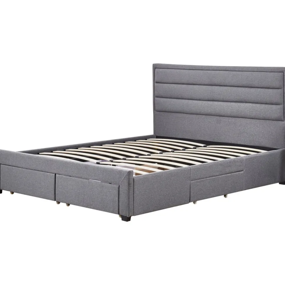 Sängram med förvaring inklusive sänggavel 180 x 200 cm - Grå + Textilrengöring för möbler