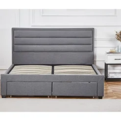 Sängram med förvaring inklusive sänggavel 160 x 200 cm grå