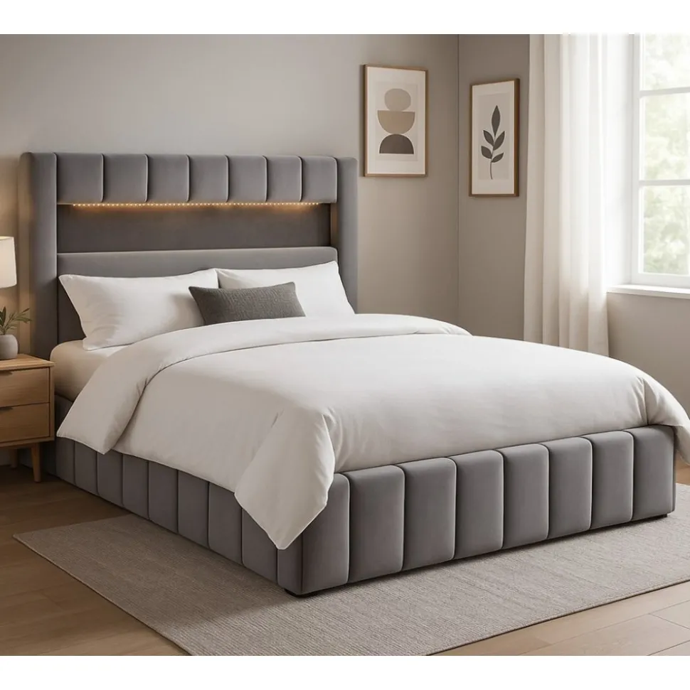 Sängram med led-belysning 160x200 cm