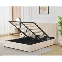 Sängram med sänggavel och förvaring 180 x 200 cm - Beige - Bianca