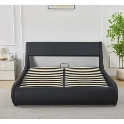 Sängram svart konstläder 160 x 200 cm