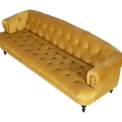 Soffa 235 cm bred i gul sammet chesterfield