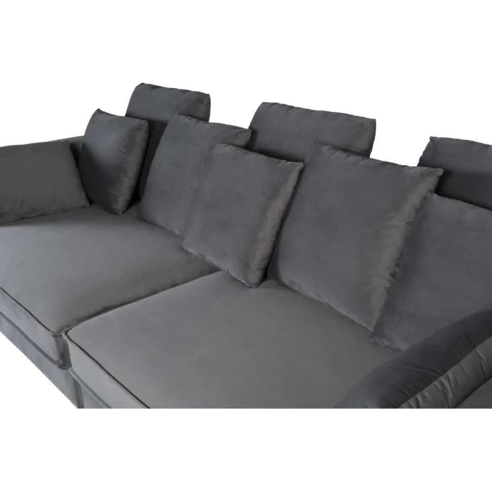 Soffa 250 cm bred mörkgrå sammet 114 cm djup + Textilrengöring för möbler