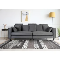 Soffa 250 cm bred mörkgrå sammet 114 cm djup + Textilrengöring för möbler