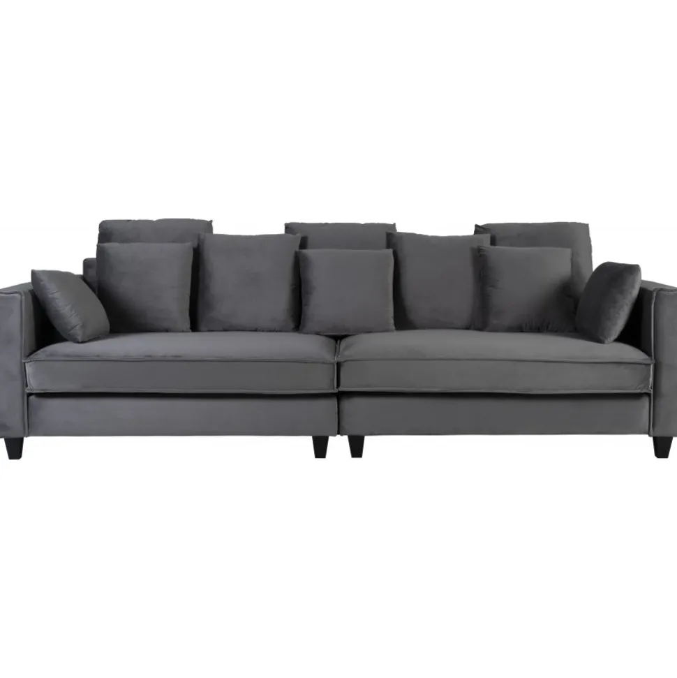 Soffa 270 cm bred och 114 cm djup - grå sammet + Textilrengöring för möbler