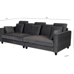 Soffa 270 cm bred och 114 cm djup - grå sammet