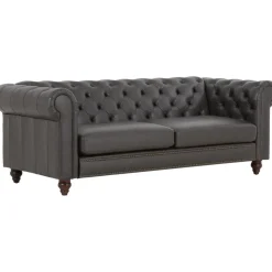 Soffa chesterfield 3-sits 219 cm svart konstläder + Fläckborttagare för möbler