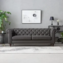 Soffa chesterfield 3-sits 219 cm svart konstläder