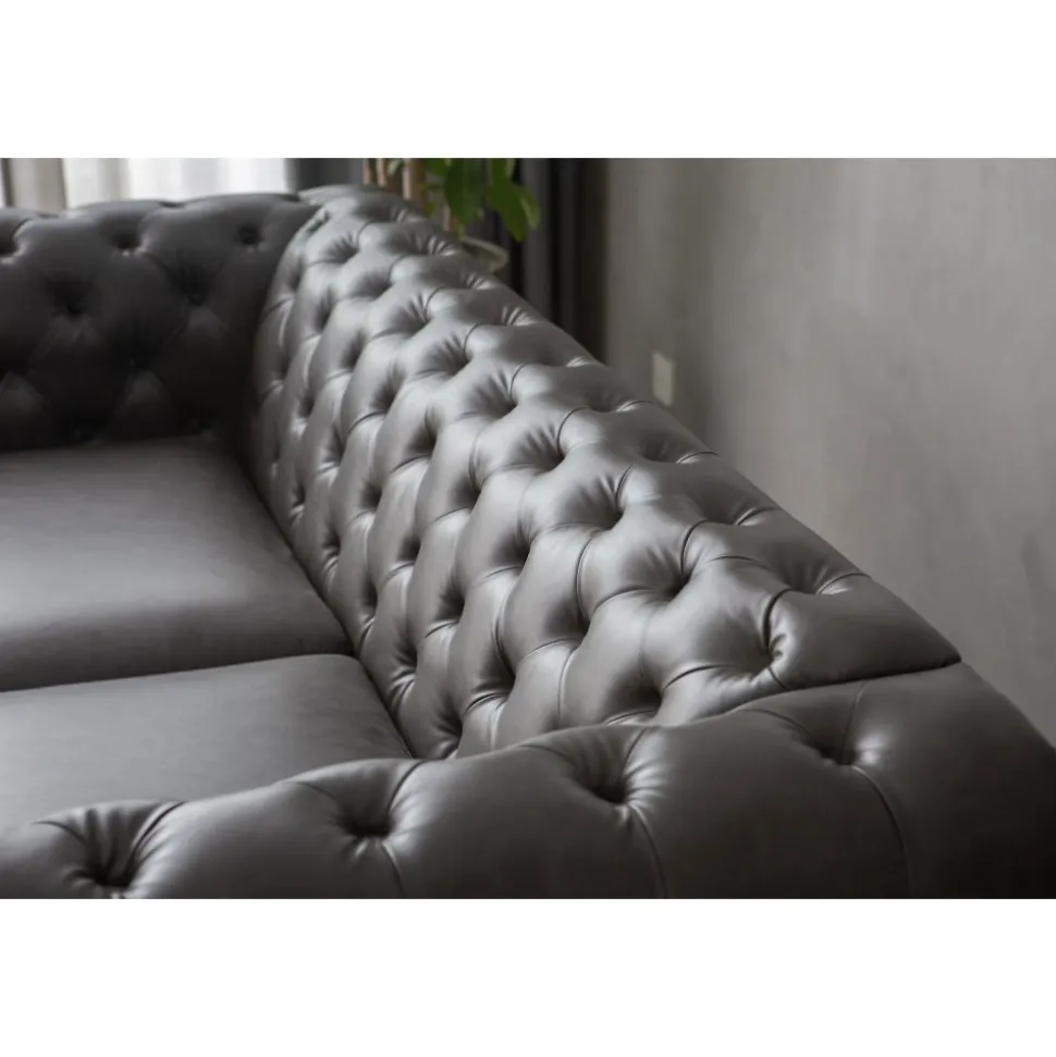 Soffa chesterfield 3-sits 219 cm svart konstläder