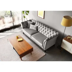 Soffa chesterfield 3-sits grå - Henry + Textilrengöring för möbler