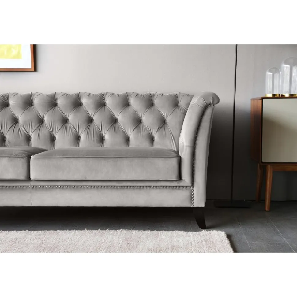 Soffa chesterfield 3-sits grå - Henry + Textilrengöring för möbler