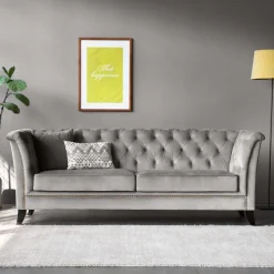 Soffa chesterfield 3-sits grå - Henry + Fläckborttagare för möbler