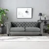 Soffa chesterfield 3-sits grå 219 cm lång + Fläckborttagare för möbler