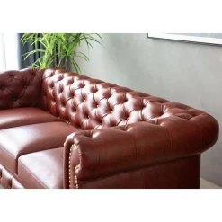 Soffa chesterfield 3-sits i brun PU - Charles