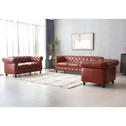 Soffa chesterfield 3-sits i brun PU - Charles