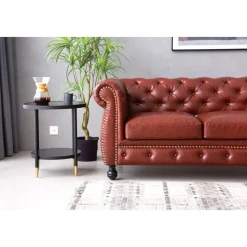 Soffa chesterfield 3-sits i brun PU - Charles