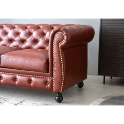 Soffa chesterfield 3-sits i brun PU - Charles