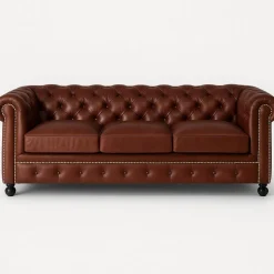 Soffa Chesterfield 3-sits i brunt Skinn + Textilrengöring för möbler