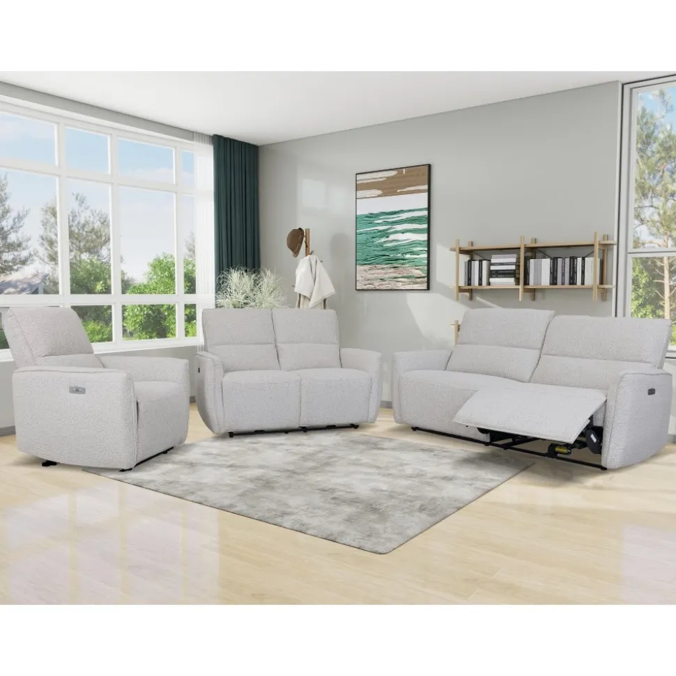 Soffa elektrisk recliner 2-sits - Ljus bouclè soffa