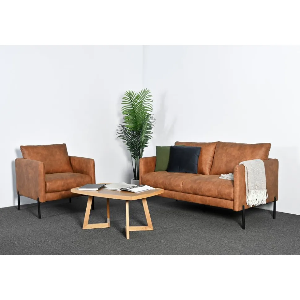 Soffa i brunt ecoläder 156 cm + Textilrengöring för möbler