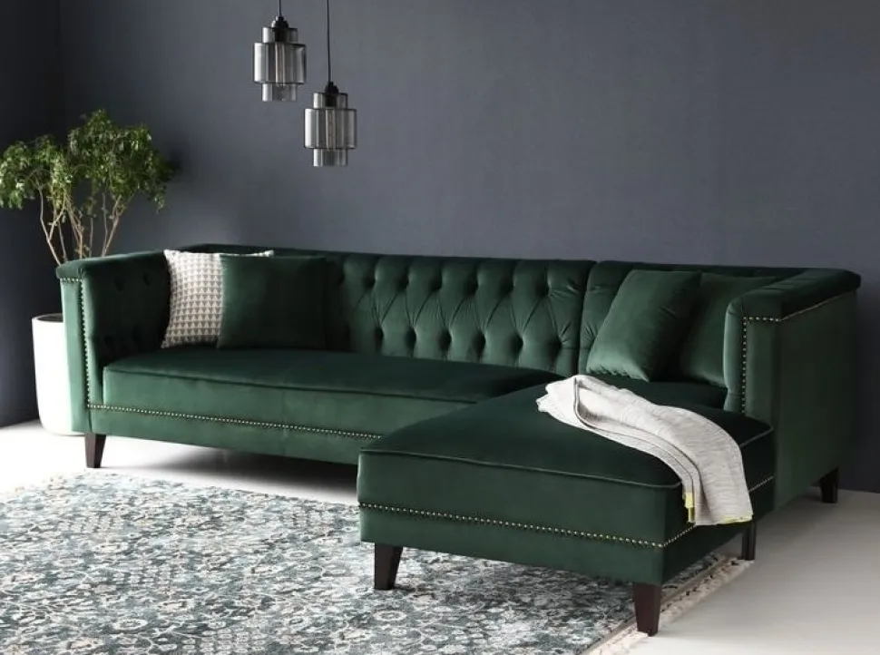 Soffa med divan grön sammet - Bellas