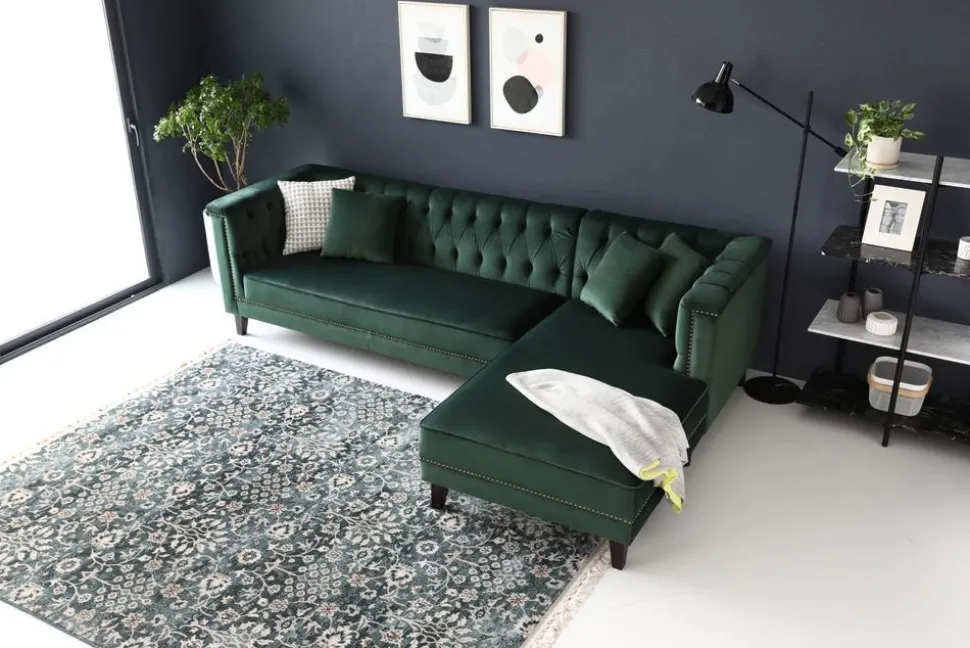 Soffa med divan grön sammet - Bellas