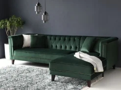 Soffa med divan grön sammet - Bellas + Textilrengöring för möbler